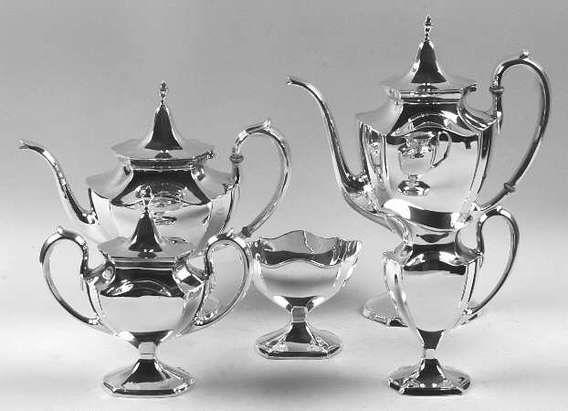 Minuet (Sterling, 1925, Hollowware) 5 Piece Tea Set (SCP, STP, SCR, SSU, SWB)
