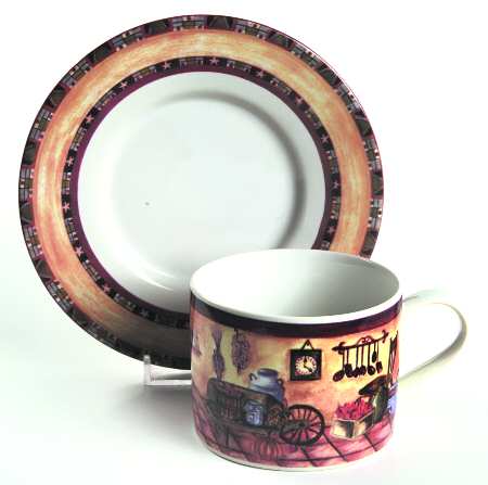 Country Cupboard Flat Cup & Saucer Set