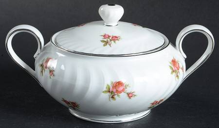Rosemarie (Swirl Edge, Platinum Trim) Sugar Bowl & Lid