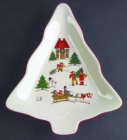 The Joy of Christmas (Smooth, Red Trim) Small Tree Shaped Dish