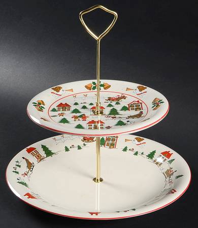 The Joy of Christmas (Smooth, Red Trim) 2 Tiered Serving Tray (Dinner & Salad Plate)