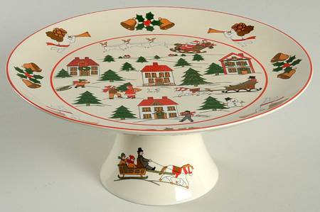 The Joy of Christmas (Smooth, Red Trim) 10" Diameter Pedestal Cake Stand