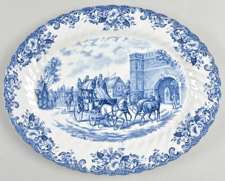 Coaching Scenes Blue 12" Oval Serving Platter