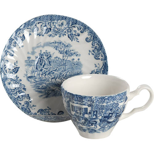 Coaching Scenes Blue Flat Demitasse Cup & Saucer Set