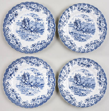 Coaching Scenes Blue Bread & Butter Plate - Set of 4