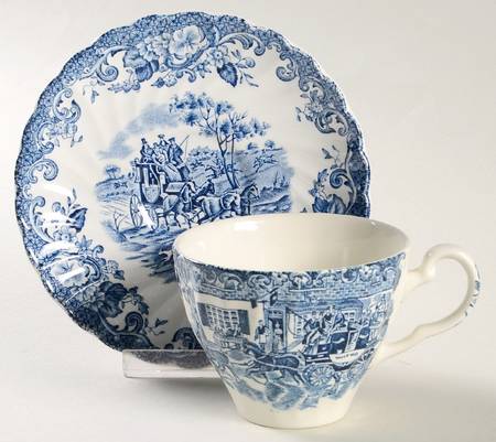 Coaching Scenes Blue Flat Continental Cup & Saucer Set