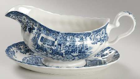 Coaching Scenes Blue Gravy Boat & Underplate/Relish
