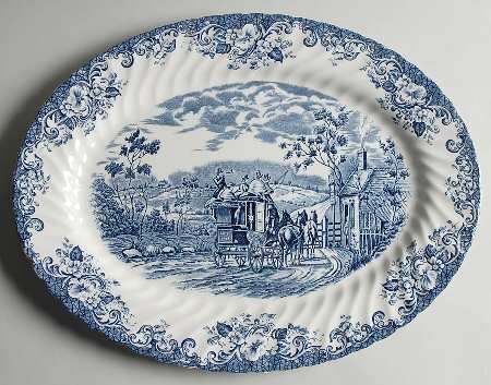 Coaching Scenes Blue 15" Oval Serving Platter