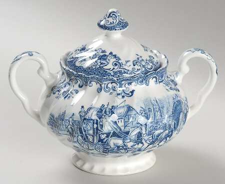 Coaching Scenes Blue Sugar Bowl & Lid
