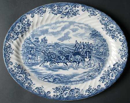 Coaching Scenes Blue 13" Oval Serving Platter