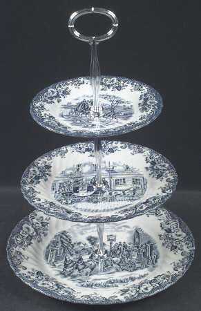 Coaching Scenes Blue 13 7/8"-14 1/4" 3-Tiered Serving Tray(DP,SP,BB) HC