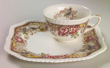 Devonshire Brown Multicolor Snack Plate & Cup Set
