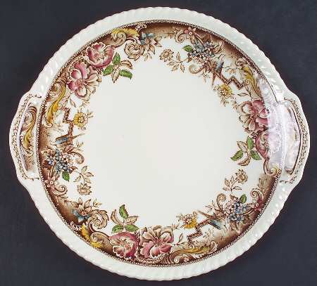 Devonshire Brown Multicolor Handled Cake Plate