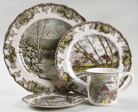 Friendly Village, The ("Made in England" Backstamp) 4 Piece Place Setting