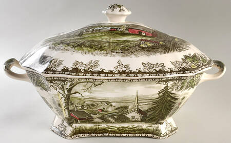Friendly Village, The ("Made in England" Backstamp) Rectangular Tureen & Lid