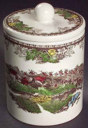 Friendly Village, The ("Made in England" Backstamp) Medium Canister & Lid