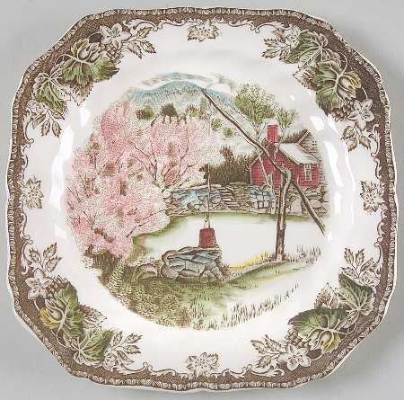 Friendly Village, The ("Made in England" Backstamp) Square Dessert Plate