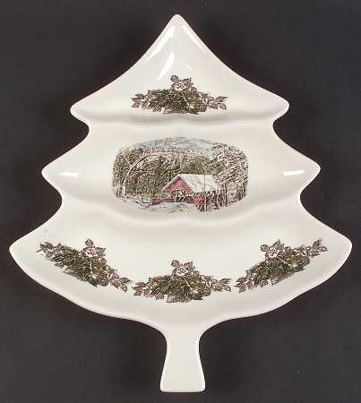 Friendly Village, The ("Made in England" Backstamp) 3 Part Large Tree Shaped Dish