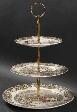 Friendly Village, The ("Made in England" Backstamp) 3-Tiered Serving Tray (DP, SP, BB)