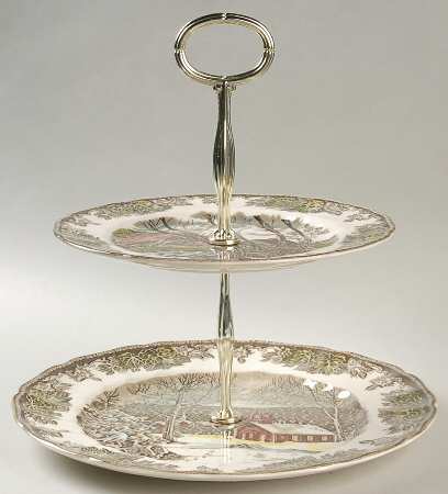 Friendly Village, The ("Made in England" Backstamp) 2 Tiered Serving Tray (Dinner & Salad Plate)