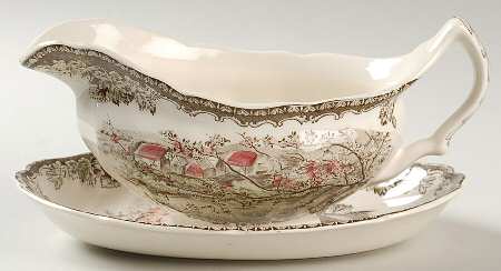 Friendly Village, The ("Made in England" Backstamp) Gravy Boat & Underplate/Relish