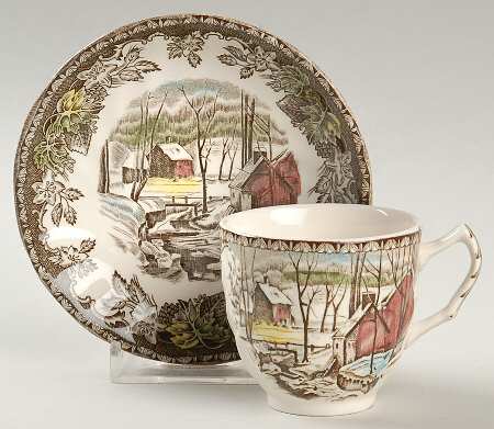 Friendly Village, The ("Made in England" Backstamp) Flat Demitasse Cup & Saucer Set