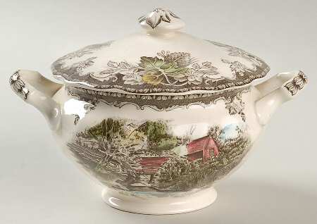 Friendly Village, The ("Made in England" Backstamp) Sugar Bowl & Lid
