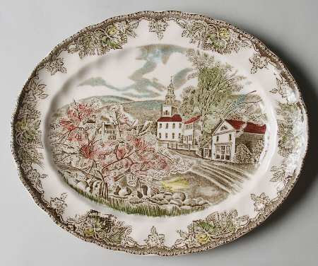 Friendly Village, The ("Made in England" Backstamp) 11" Oval Serving Platter