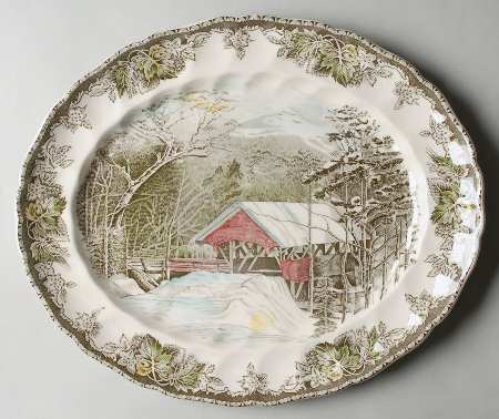 Friendly Village, The ("Made in England" Backstamp) 15" Oval Serving Platter