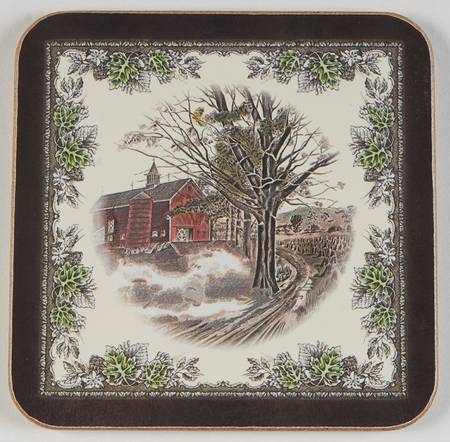 Friendly Village, The ("Made in England" Backstamp) Square Corkback Coaster