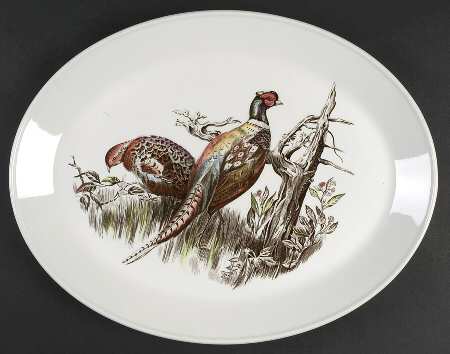 Game Birds White 15" Oval Serving Platter