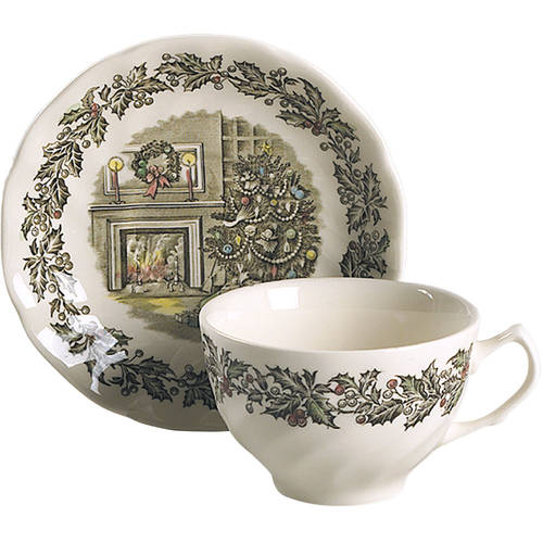 Merry Christmas ("A Genuine Hand Engraving") Flat Cup & Saucer Set