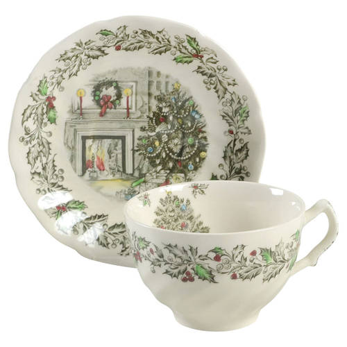 Merry Christmas ("A Genuine Hand Engraving") Flat Cup & Saucer Set