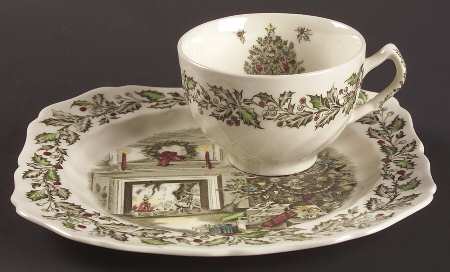 Merry Christmas ("A Genuine Hand Engraving") Snack Plate & Cup Set