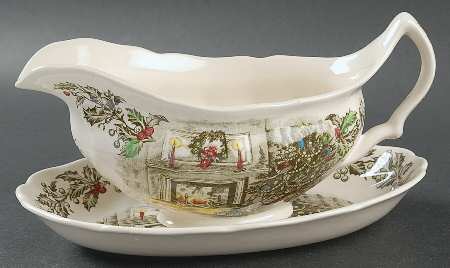 Merry Christmas ("A Genuine Hand Engraving") Gravy Boat & Underplate/Relish
