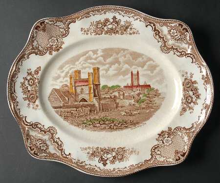 Old Britain Castles Brown Multicolor 14" Oval Serving Platter by Johnson Brothers