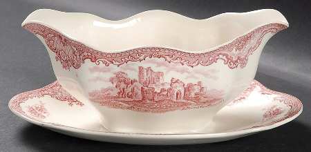 Old Britain Castles Pink (Crown Made In England) Gravy Boat with Attached Underplate