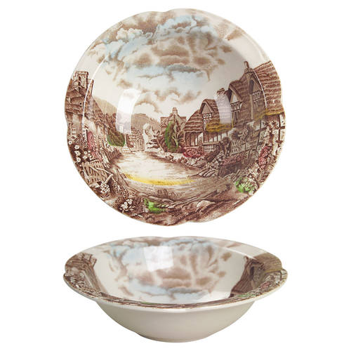 Olde English Countryside Brown Multicolor Rim Cereal Bowl