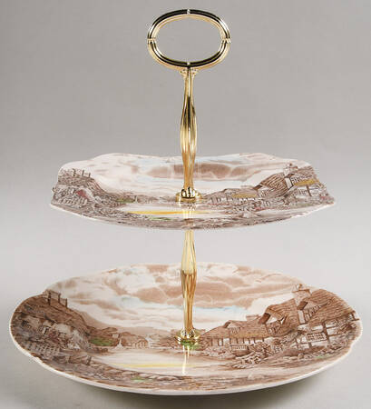 Olde English Countryside Brown Multicolor 6 5/8"-10"  2 Tiered Serving Tray (Dp, Sp) HC