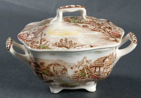 Olde English Countryside Brown Multicolor Mini Sugar Bowl & Lid