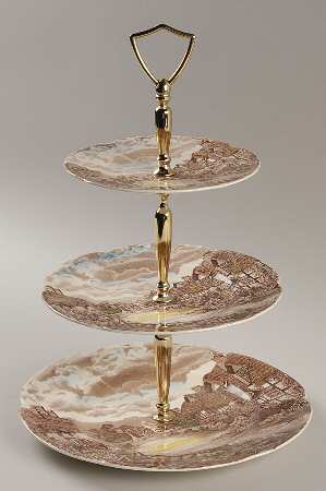 Olde English Countryside Brown Multicolor 3-Tiered Serving Tray (DP, SP, BB)