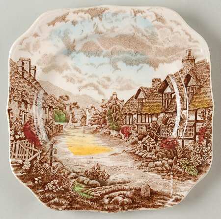 Olde English Countryside Brown Multicolor Square Bread & Butter Plate