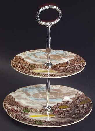 Olde English Countryside Brown Multicolor 2-Tiered Serving Tray (Salad & Bread/Butter Plate)