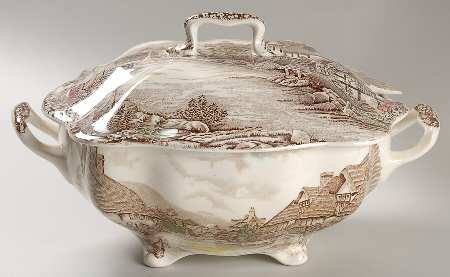 Olde English Countryside Brown Multicolor Rectangular Tureen & Lid