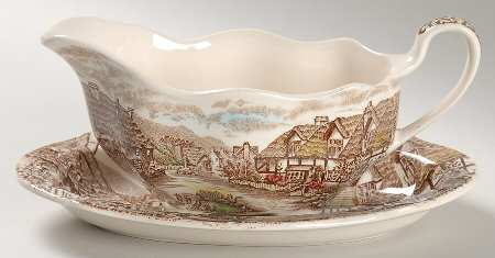 Olde English Countryside Brown Multicolor Gravy Boat & Underplate/Relish