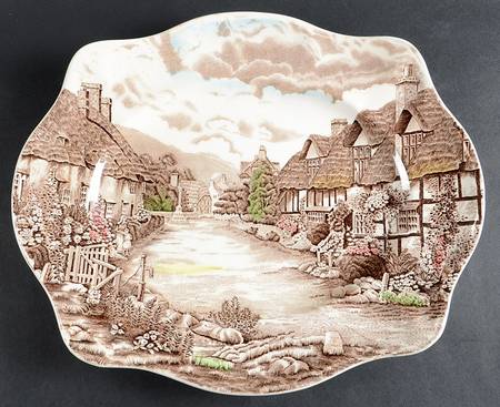 Olde English Countryside Brown Multicolor 14" Oval Serving Platter