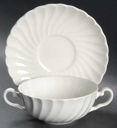 Regency (Made in England, Earthenware Ironstone) Flat Cream Soup Bowl & Saucer Set