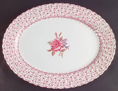 Rose Bouquet Pink 14" Oval Serving Platter