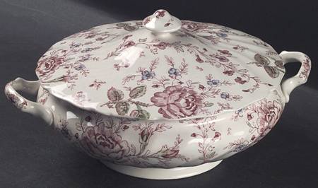 Rose Chintz Pink ("Made in England" Mark) Round Covered Vegetable