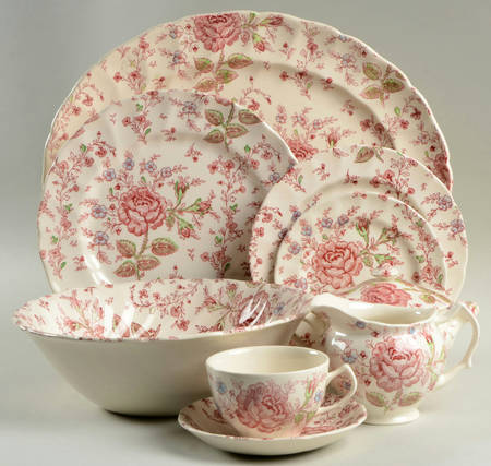 Rose Chintz Pink ("Made in England" Mark) 45 Piece Starter Set